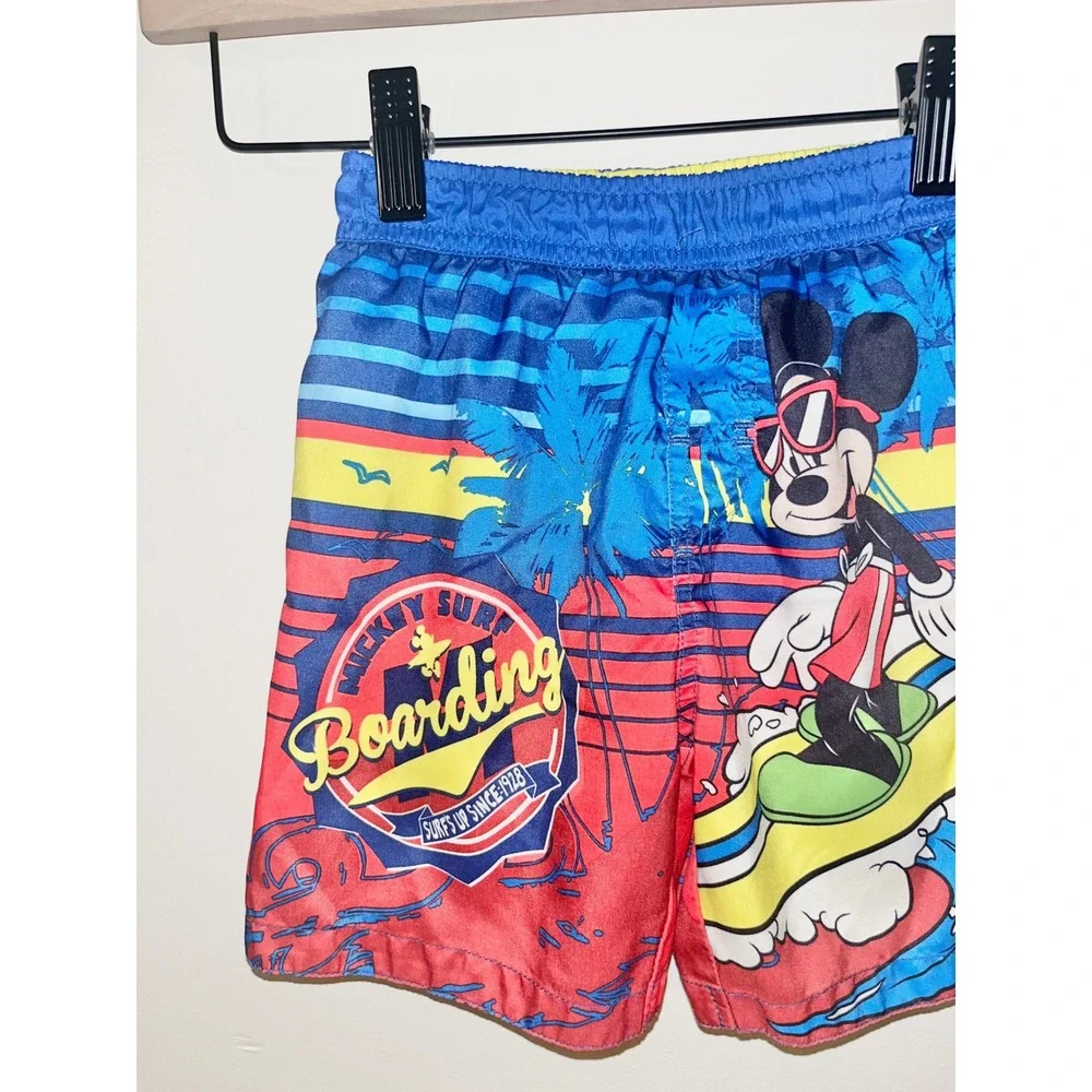 DISNEY Kids Mickey Mouse Surf Boarding Swim Trunks Red Blue | Size 2T - Picture 4 of 8
